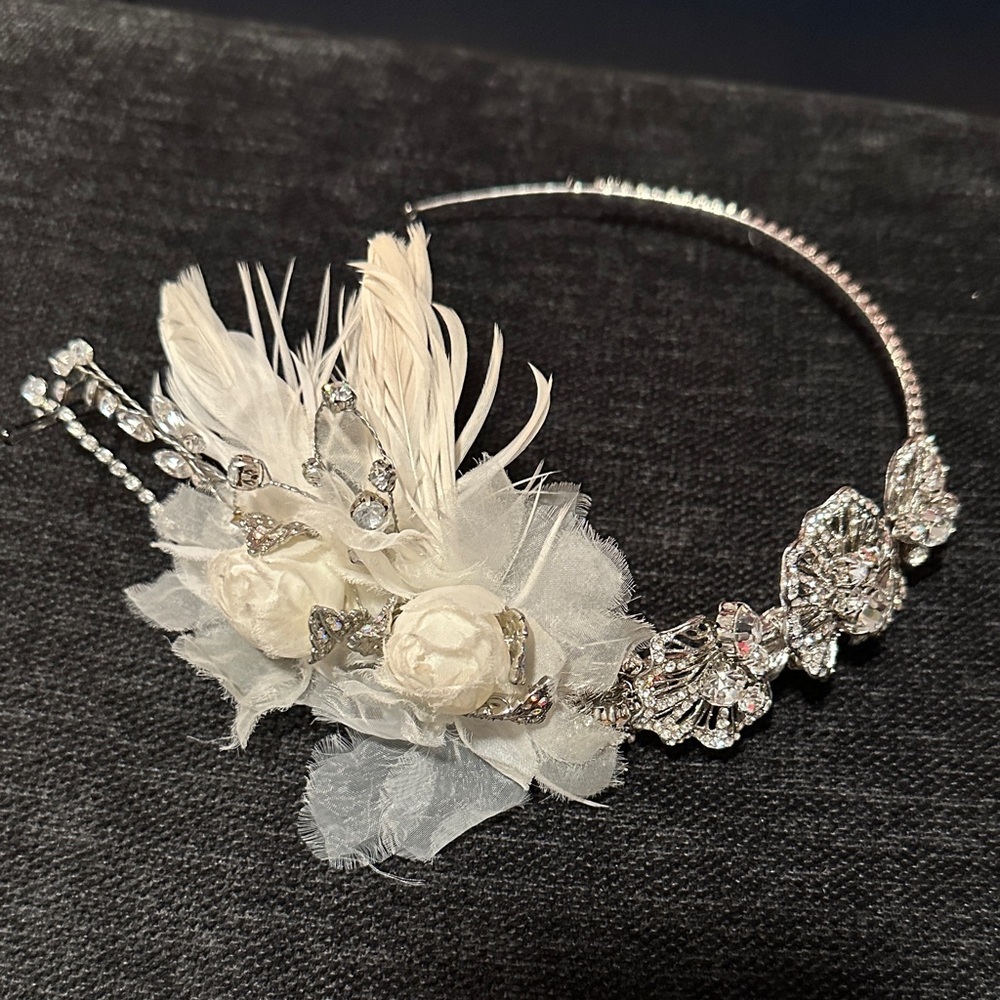 Beautiful hand embellished bridal fishnet with crystals and crown